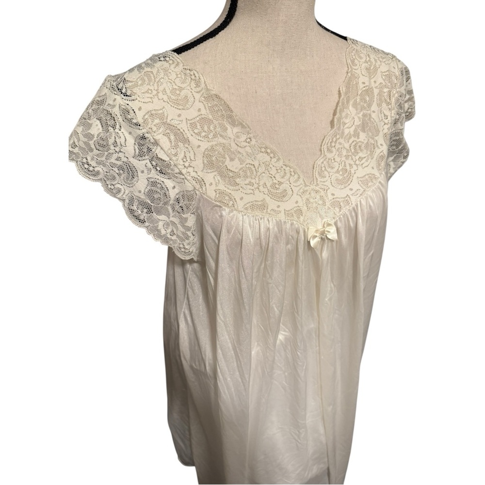 Vintage grannycore coquette ivory bow lace chemise slip dress lingerie nightie - Picture 10 of 13